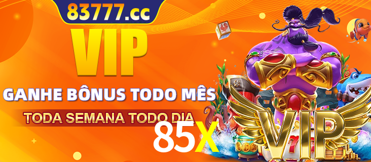Banner promocional do 85X oferecendo 100% de recompensas adicionais contínuas para quem fizer o login diário (Daily sign-in), com um mascote de coelho.